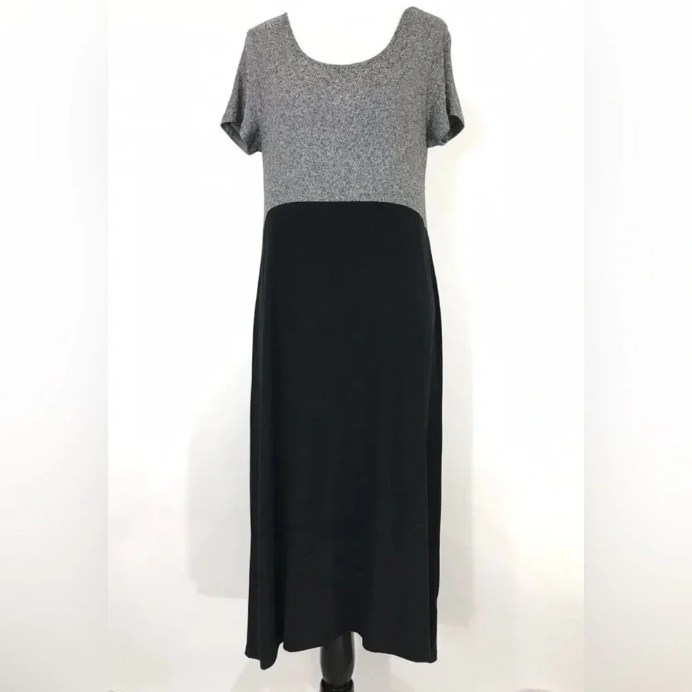 J. JILL Wearever Minimalist Lagenlook Hi-Lo Grey/Black Color Block Midi Dress 2X